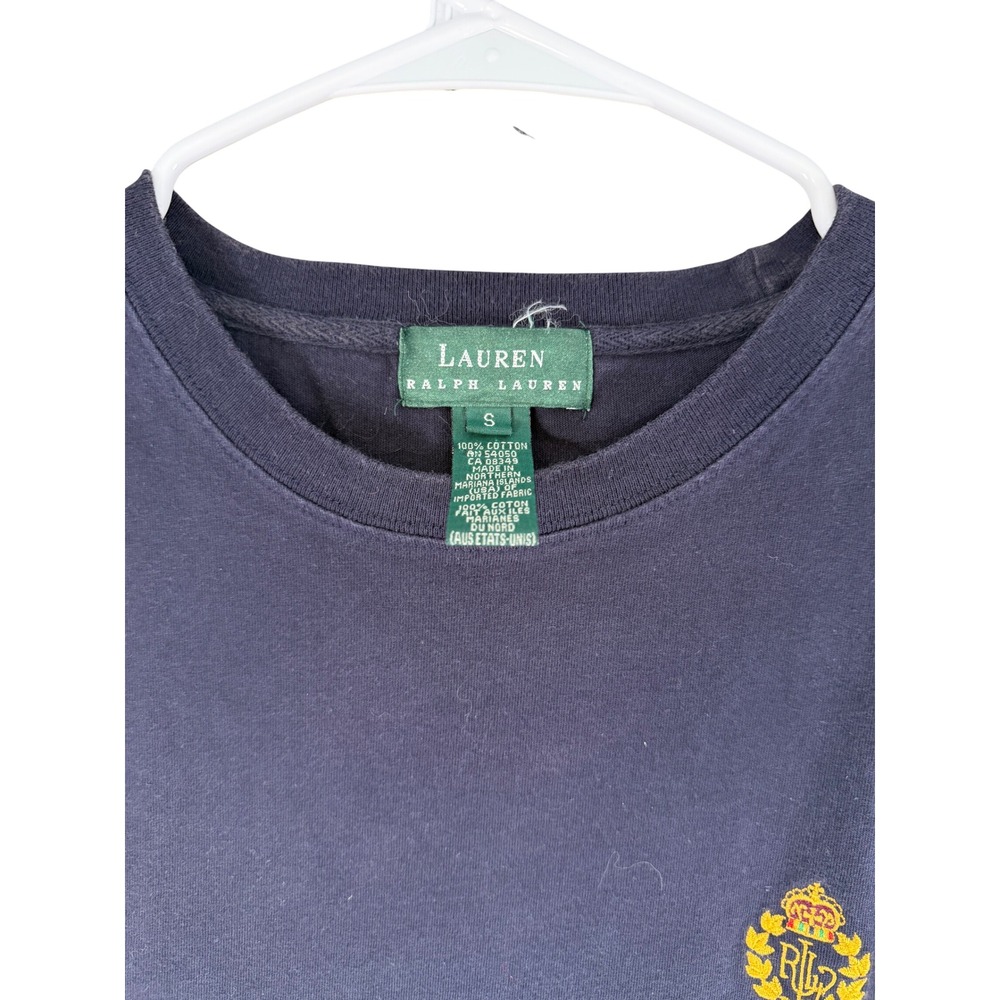 Vintage Lauren Ralph Lauren Navy Crest Logo T-Shirt Mens Small Blue 90s Prep - Picture 3 of 4